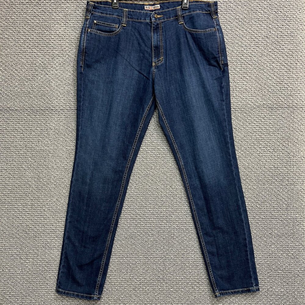 5.11 Tactical Jeans Men's Size 40 Blue Tapered Leg 33.5in Inseam Dark Wash Denim